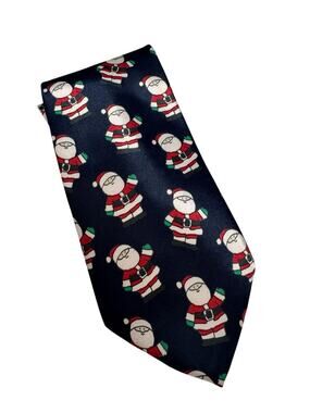 Vintage 80s Santa Satin Shiny Tie SURREY Made in USA Blue Red Green Christmas